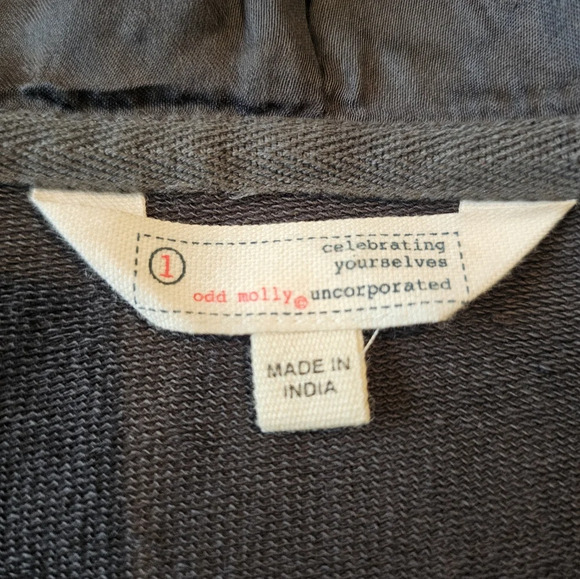 Odd Molly Size Small Dark Gray Hooded Pullover Sweatshirt Lace Up Front Comfy - Picture 7 of 11
